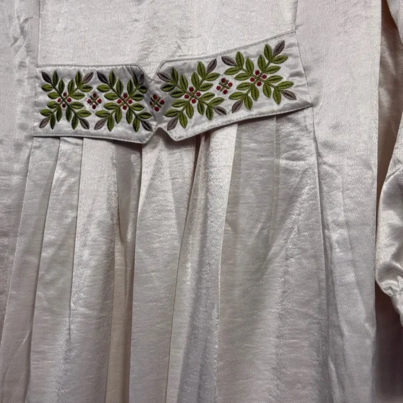Cortigiani Embroidered Modest Maxi Dress Cream Satin Long Sleeve Size L - Picture 6 of 11